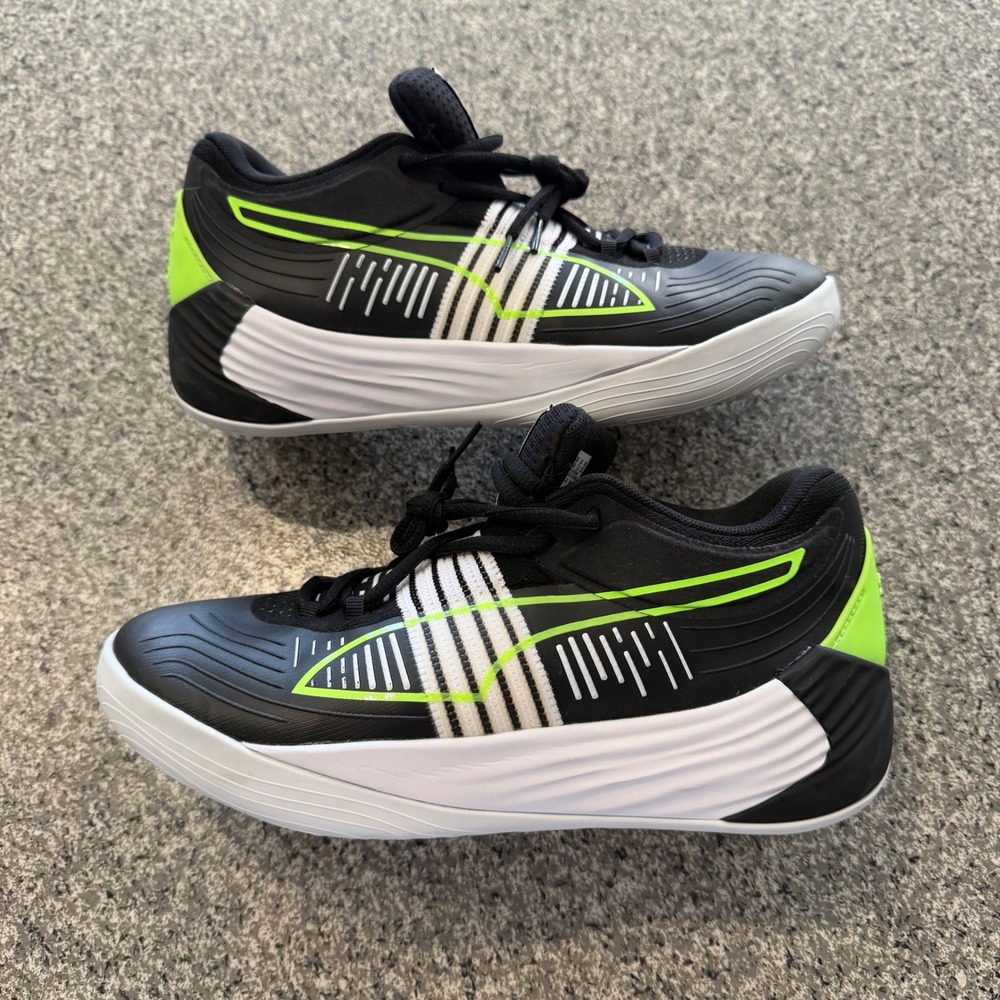 Puma Fusion Nitro Basketball Shoes Black White Lime Green 195587-01 Mens 7.5